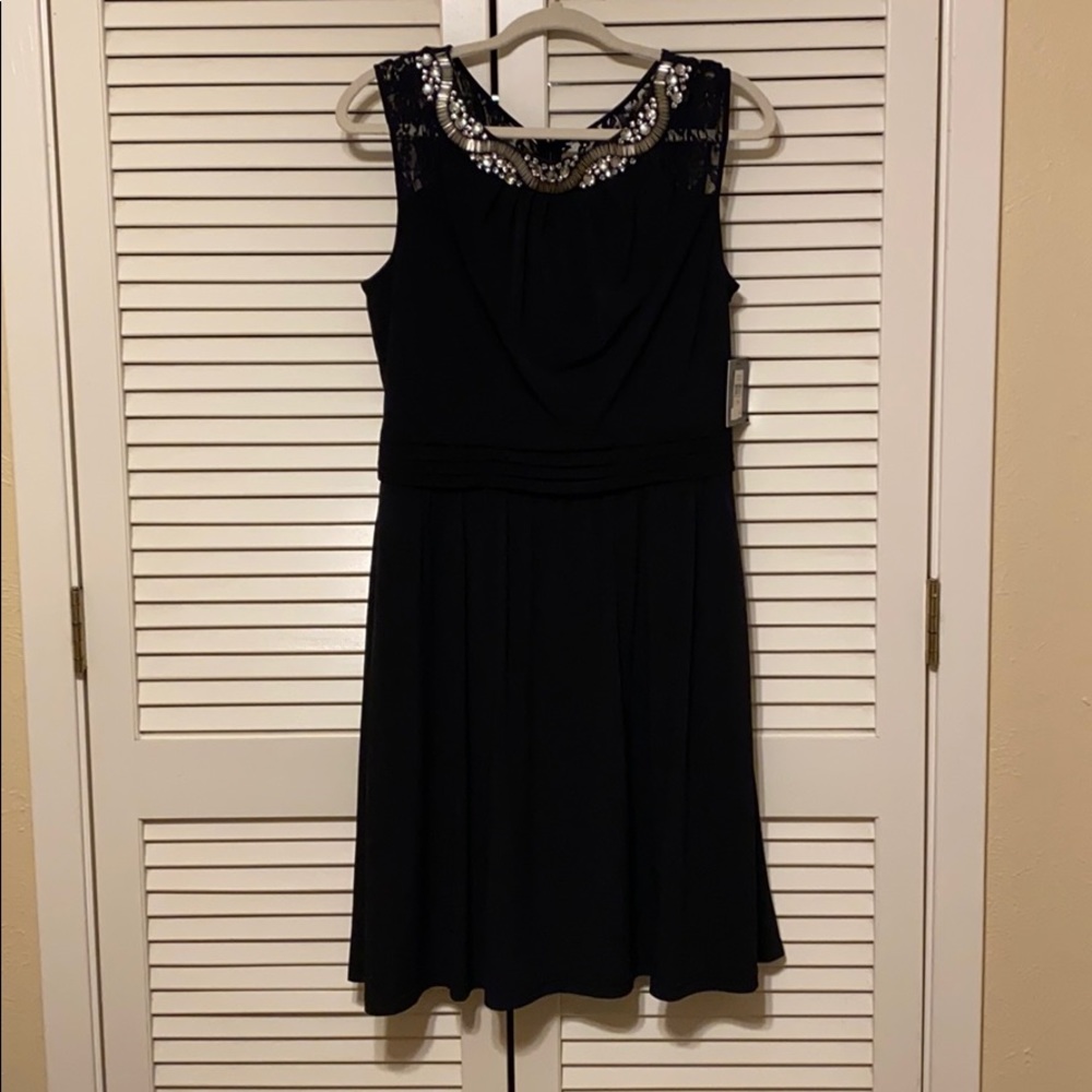 Ellen Tracy Illusion-Laced Embellished Dress